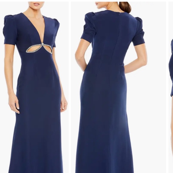 NWT ieena for Mac Duggal embelished cutout gown in navy - Picture 5 of 6